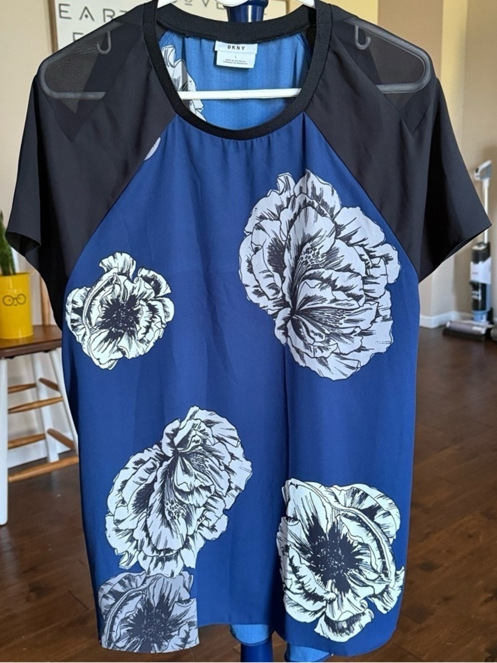 DKNY Navy Floral Short-Sleeve Shift Dress